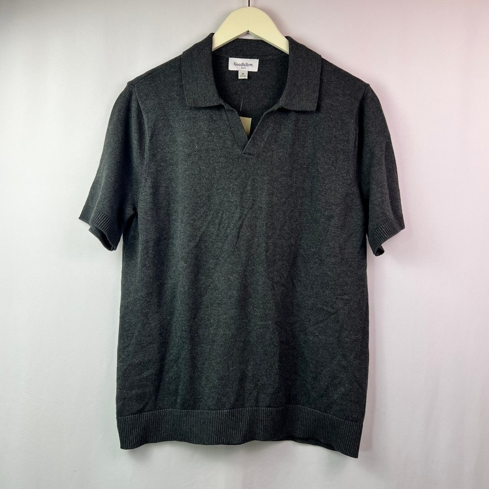 Goodfellow & Co Mens Johnny Collar Sweater Charcoal Gray Knit Polo Shirt Size M